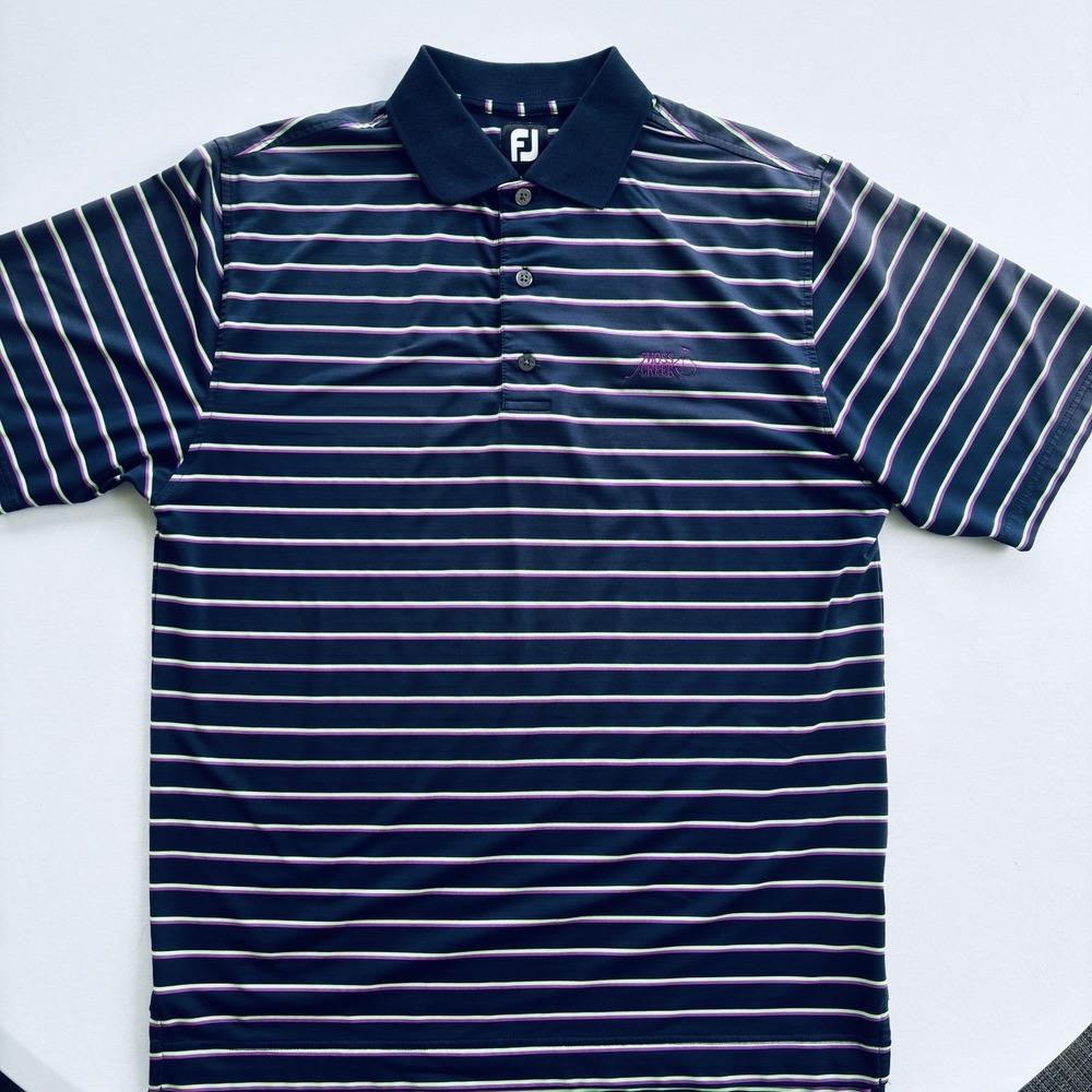 FootJoy Polo Mens Medium ProDry Performance Navy Blue Striped Short Sleeve Shirt